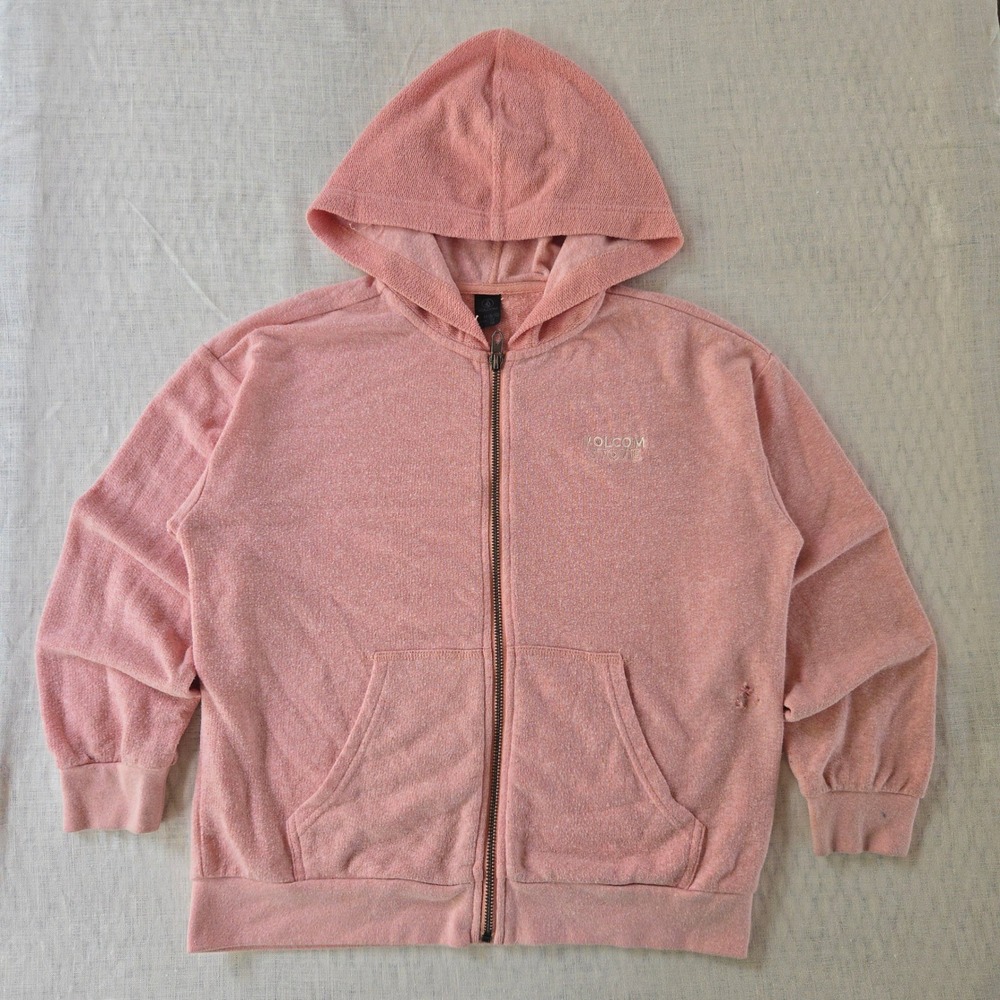 Volcom Hoodie Medium Pink Zip Up Women's Lil Frenchie Skater‎ Surf Beachy Lounge